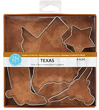 R&M International 1832 Lot de 4 emporte-pièces Texas en forme de botte de cowboy Longhorn, étoile