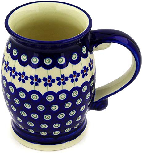 Chope à bière en véritable céramique de Bunzlau - Volume : 0,65 L - Motif : 166a
