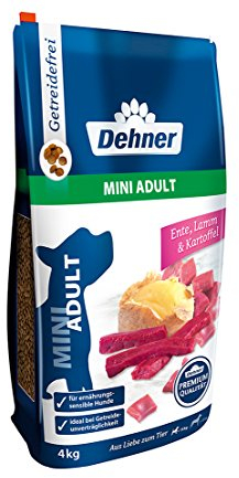 Dehner Premium Hundefutter, Trockenfutter getreidefrei, für ausgewachsene Hunde kleiner Rassen, Ente / Lamm / Kartoffel, 4 kg