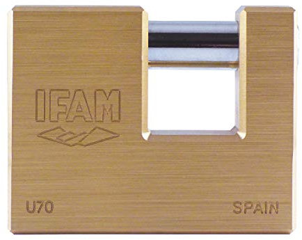 IFAM Candado de Seguridad Serie U, 70mm de Longitud, Para Cierres Verticales, Cuerpo de Latón, Llave de Serreta, Para Rejas y Persianas