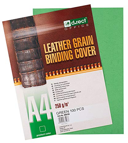 D.RECT Rückwände Deckblätter mit Lederstruktur Rückenkarton 250 gr/m², Rückendeckel für Bindungen A4 Verpackung 100 Stück Grün