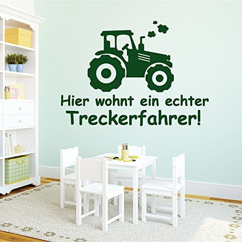 Wandtattoo Loft Schriftzug Hier wohnt ein echter Treckerfahrer mit Trecker Wandtatoo, Wandbild, Wandsticker / 30 Farben / 2 Größen