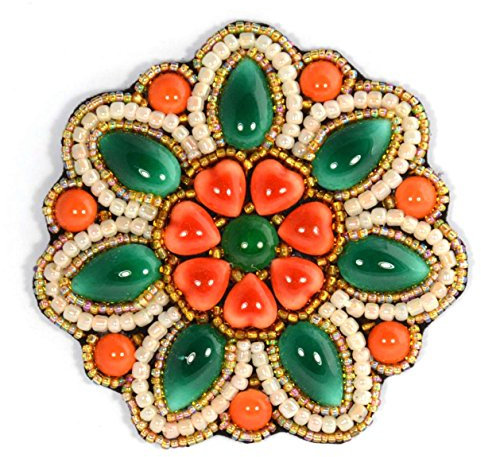 Broche Porcelaine Fleur émeraude Corail - Bijou Fantaisie