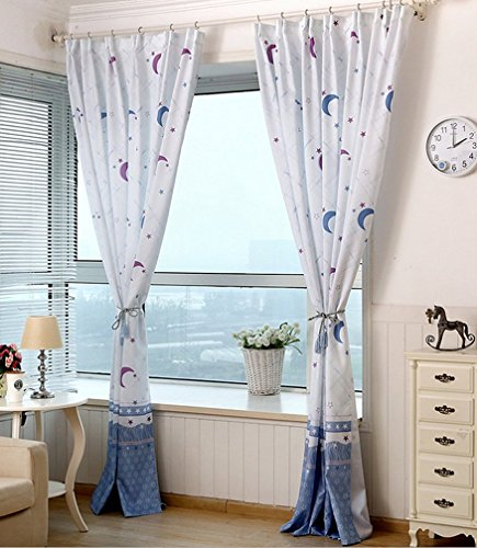 Yiyida 2er Set Gardinen Kinderzimmer Vorhänge mit Schlaufen Mond und Stern 140x240 cm Dekoschal Schlaufenschal