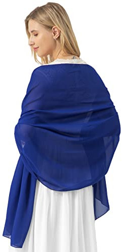 bridesmay Damen Halstuch Sommer Schal Festliche Stola für Abendkleid Hochzeit Chiffon Silk Scarf Royal Blue M