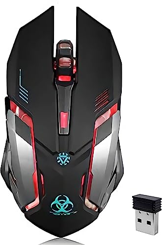 VEGCOO VEGCOO Kabellose Gaming-Maus, C8 Silent Click, kabellose wiederaufladbare Maus mit bunten LED-Leuchten und 3-stufiger DPI für Laptop und Computer, Schwarz