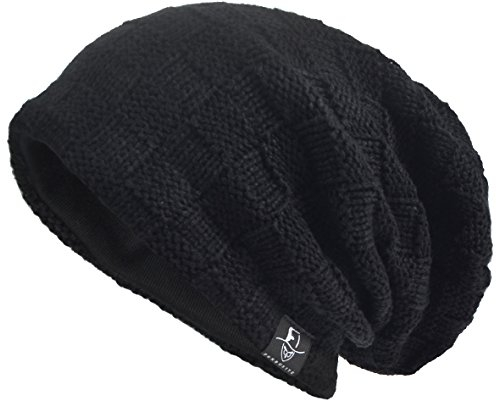 VECRY Herren Slouchy Stricken Übergroße Beanie Skull Caps Künstlerische Hüte (Plaid-Schwarz)