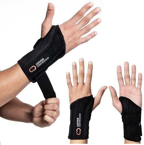 Copper Compression Advanced Wrist Brace - Copper Infused Adjustable Orthopedic Support Splint for Pain, Carpal Tunnel, Arthritis, Tennis Elbow, Tendinitis, RSI, Ganglion Cyst for Men Women Right S/M