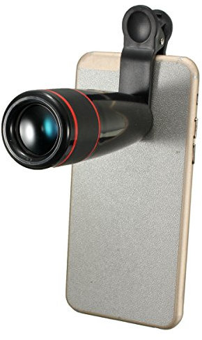 MASUNN 12X Zoom Clip-On Telefono Telescopio Teleobiettivo Fotocamera Lente per iPhone Samsung HTC Smartphone - Nero
