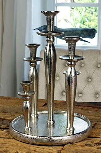 Kerzenständer Kerzenhalter 5-Armig Aluminium Silber Raw - Kerzenleuchter Groß auf Tablett - Deko Dekoration Modern Wohnzimmer - XL 31x31x44 cm