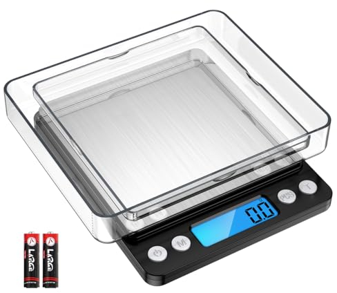 Criacr Digital Kitchen Scales, 3kg High Precision Food Scales with 2 Trays, Stainless Steel Cooking Scale with Back-Lit LCD Display, 0.1g/0.01 oz Precise, Tare and PCS Features, for Food, Coffee