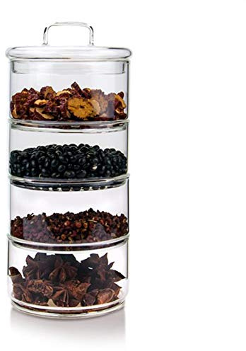 Cicano Vorratsdosen aus Glas mit Deckel, mehrstöckig, stapelbar, für Küche, Lebensmittel, Süßigkeiten, Einmachglas, 4 Ebenen