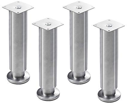 4 Pieds de Meubles réglables Pieds de meuble en acier inoxydable Pieds de support en métal brossé Pieds de canapé Pieds d'armoire Pieds de Table en Métal，Matériau épais,argent(18cm)