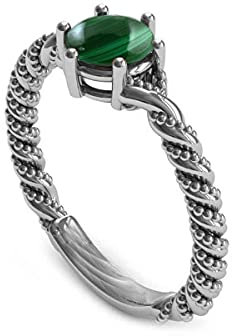 CaratYogi 925 Sterlingsilber-Antike-Ring Natürliche Malachit Astrologie GemstoneEngagement Ring Frauen in Größe: 54