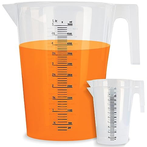 ABN Lot de 3 pichets de mélange de peinture de 5 L – Seau en plastique de 5 litres pour peintres, grand récipient gradué de 5 000 ml