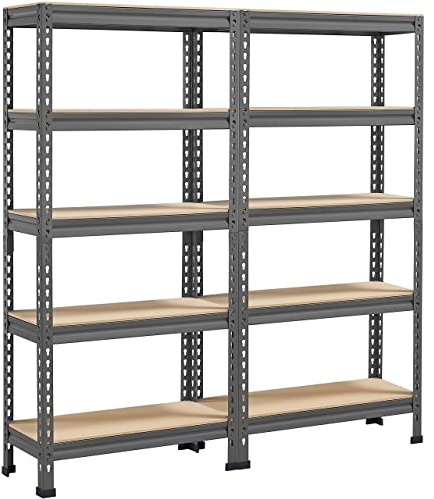 Yaheetech 5 Böden Eckregale, Lagerregale Metall, Schwerlastregale 1500 KG belastbar, Kellerregal, Steckregal, Regalsystem, 140 x 30 x 150 cm/Dunkelgrau