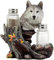 DWK Grauer Wolf Salz- und Pfefferhalter Figur mit nachfüllbaren Salz- und Pfefferstreuer, rustikale Wildtier-Wolf-Dekoration, Tierdekoration für die Küche, 15,2 cm
