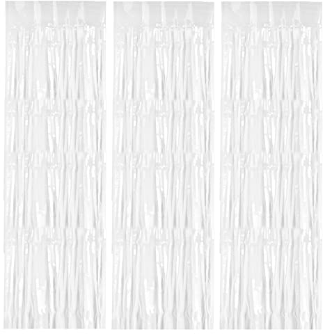 3 STK Schwarze Folien Vorhänge, 1 x 2.5 m Lametta Vorhang Hintergrund, Selbstklebender Metallische Lametta Vorhänge, Wand Glitzer Vorhang Deko für Geburtstag, Hochzeit, Party, Tür, Fenster, Deko(Weiß)