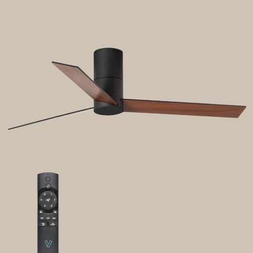 ventyly / HYBRID/Ventilador de techo negro y palas reversibles negro-nogal Ø120 cm/Ultra Silencioso, bajo consumo, 6 Velocidades, Mando, Verano-Invierno, temporizador, modo brisa