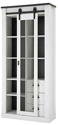 Vitrinenschrank in Pinie weiß Nb. mit anthrazit, B/H/T: ca. 93/201/38 cm