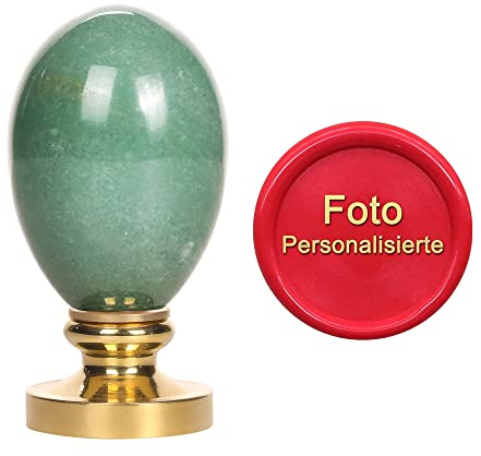 Mogokoyo Siegelstempel Personalisiert Wachs Stempel mit Edelstein Griff Kundenspezifische Gravur Foto Logo Stempel für Hochzeit Einladung (Grün Aventurin, Schwarz-Weiß Bild Kundenspezifische)