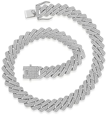 Yolev 14mm Kubanische Kette Cuban Link Chain Iced Out Kette Halskette mit Strass Besetzte Halskette Punk Hip Hop Schmuck Hip Hop Schmuck für Männer Frauen