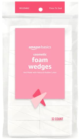 Amazon Basics Cosmetic Foam Wedges for Makeup Application and Blending, 32 Count