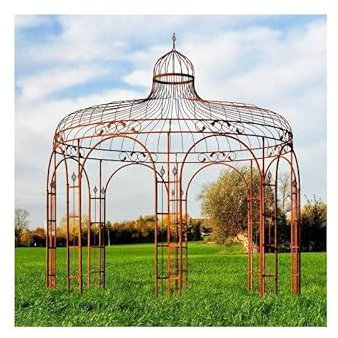 L'Héritier Du Temps Harmonieuse Gloriette de Jardin Tonnelle Pergola Kiosque en Acier Oxydé 340x340x380cm