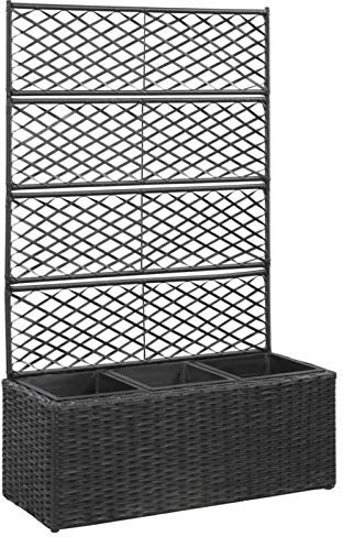 Keketa Hochbeet mit Rankgitter 3 Töpfe Pflanzkübel Pflanzkasten Blumenkübel Gartenspalier Spalier mit Blumenkasten für Kletterpflanzen 83×30×130cm Poly Rattan Schwarz