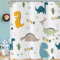 Hnmdmyi Duschvorhang Cartoon Dinosaurier 180x200, Bunte Lustige Tier Graffiti Niedliche Dino Kinder Badewanne Vorhang Wasserdicht Polyester Stoff Waschbar Badevorhang für Badezimmer mit Haken