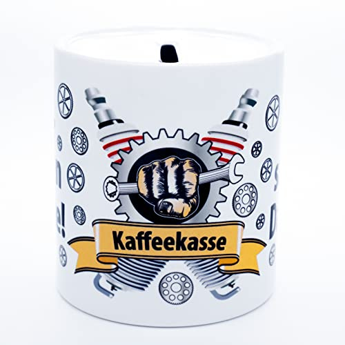 Kfz Werkstatt Kaffeekasse Trinkgeldkasse Spardose Kasse Geldgeschenk Auto Kfz- Mechatroniker Mechaniker Meister Autohaus Sparschwein Sparbüchse Schwarzgeld Sparkasse Dose Geschenk Handwerk Keramik