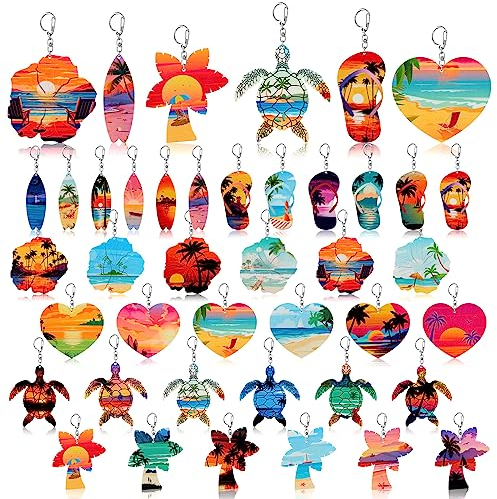 Bucherry 36-teiliges Strand-Geschenk-Set, Holz-Schildkröte, Kokosnussbaum, Bibel-Schlüsselanhänger für Strand, Hawaii, Florida, Bahamas, Souvenirs, Luau-Partygeschenke (niedlicher Stil)