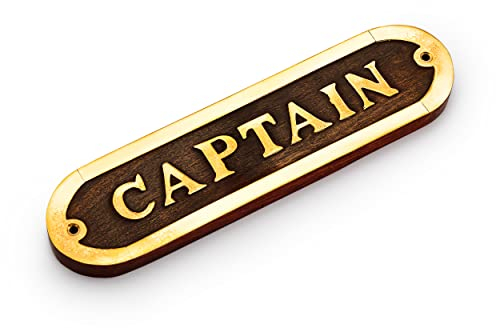NKlaus Maritimes Türschild Captain aus Messing und Holz 20x5cm Nautische Dekoration 11767