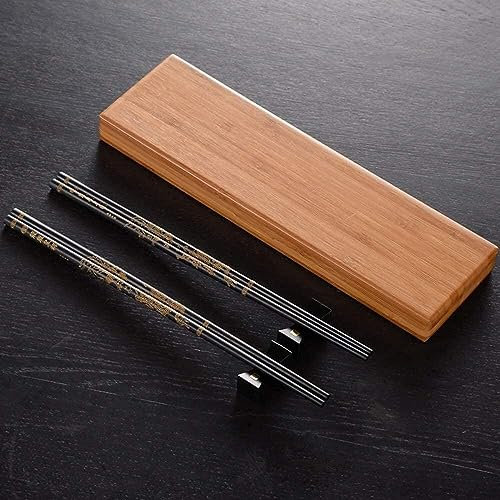 bacchette sushi bacchette cinesi bacchette Stoviglie asiatiche riutilizzabili in ebano, di fascia alta, portatili, antiscottatura, in puro legno, per la casa