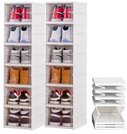 Wuciray Cajas Zapatos Transparente Foldable 12Pisos Organizador Almacenamiento Almacenaje Guardar Zapatos Shoe Boxes