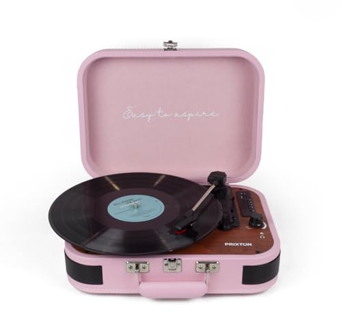 PRIXTON Giradischi in Vinile Vintage VC600, Lettore e convertitore di vinile tramite Bluetooth e USB, 2 altoparlanti incorporati, Colore Rosa