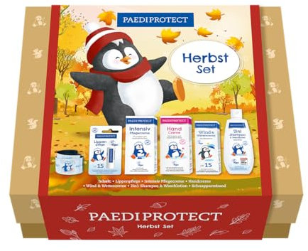 PAEDIPROTECT Herbst Set, 6-teiliger Kälte- und Sonnenschutz für Baby, Kinder und Erwachsene, von mildem Shampoo bis pflegender Handcreme, ohne Parfüm und Mikroplastik, vegan