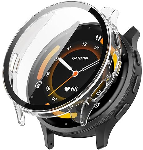 Compatibile con Garmin Venu 3S, custodia rigida in PC con pellicola protettiva in vetro temperato compatibile con smartwatch Venu 3S 41 mm / Venu 3 45 mm (Venu 3S 41 mm, trasparente)