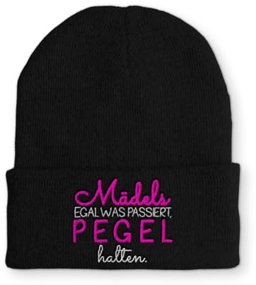 tshirtladen Mädels egal was passiert, Pegel halten. Statement Beanie Mütze mit Spruch, Farbe: Black