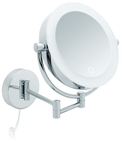 Libaro Kosmetikspiegel XXL Tokio LED Vergrößerungsspiegel Wandmontage Dimmerfunktion mit weißem Kabel Auto Off (3X / 7X)