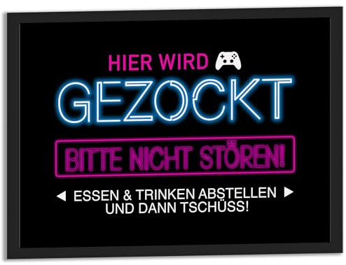 JUHMI Hier Wird Gezockt Neon Poster A5 (15x21 cm), Gaming Deko Schild Poster für Zocker: Perfekte Gaming Zubehör Geschenkidee für Gamer! Ideal für Zocker Zimmer & als Geschenk für Teenager