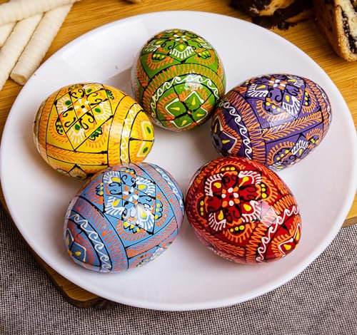 BIOL Pisanki ukrainisches Ostereier, 6,3 cm, handbemalt, ukrainische Ostereier, Pysanka, dekorierte Ostereier für Heimdekoration, Schüssel, ukrainisches Osterei, 5 Stück