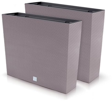 Juego de 2 macetas rectangulares para flores, plantas, de plástico, 58 x 18 x 49,8 cm, para interior y exterior, volumen 44 litros, diseño moderno