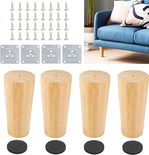 JMIATRY 4 Stück Möbelfüße Holz 10cm, Holzfüße für Möbel, Tischbeine Holz, Schrankfüsse für Sofa, Bett, Schrank, Stuhl, Tisch