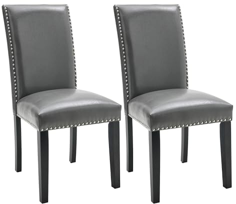 PADMA HOUSE Esszimmerstuhl gepolsterte Sitze, gepolsterter Stuhl für Esszimmer, Küche, Schlafzimmer (2er Set PU-Leder Grau)