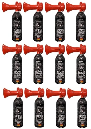 JUNG VA2 Druckluftfanfare Air Horn Profi Qualität 12x400ml, 150 Lange Signale, Fanfare Sportveranstaltung, Europameisterschaft, EM WM, als Warnsingnal, Hupe Tröte Drucklufthupe Gashupe Fantröte