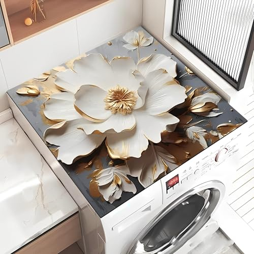 Treer Tappetino per Lavatrice Antiscivolo Assorbente, Copertura per Lavatrice Morbido Tappetino Protezione Superiore per Lavatrice, Asciugatrice e Frigorifero (40x60cm,Bianco Sporco)