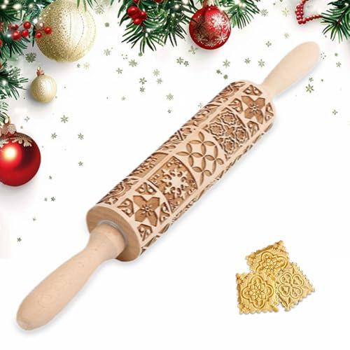 Rouleau à pâtisserie en Bois,Rouleau à Pâtisserie En Relief,Rouleau à Pâtisserie de Noël en Bois 3D,Rouleau a Patisserie Motif,pour Outils Cuisine DIY Pâte à Cookies,Décor Gâteau