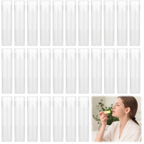 XIAQICA 70 Stück Leer Lippenstift Tubes 5ML Lippenbalsam Behälter mit Kappe Wiederverwendbar Kunststoff Nachfüllbar Leer Lippenpflegestift für DIY Lippenstifthülsen Selber Machen(Transparent)