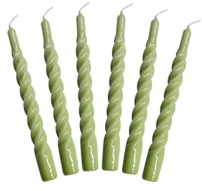 Candles with a Twist®, Stabkerzen gedreht, Hergestellt in Italien, 25 Farben verfügbar, Tafelkerzen lackiert, Spiralkerzen lange Brenndauer 5 Stunden, Kerzen Deko, 6 Stück, 2,2 x 21cm (Waldgrün)